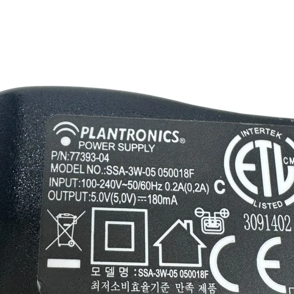 Plantronics SSA-3W-05 AC Adapter Power Supply USB Charging Cable Black 5.0V‎